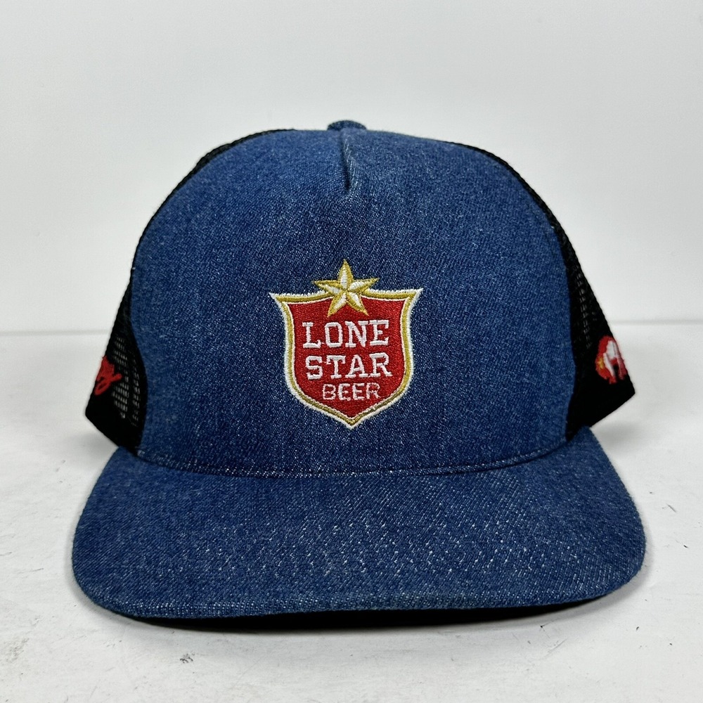 Hooey Hat Lone Star Beer Patch Cap Blue Denim Black Mesh‎ SnapBack Trucker NWOT